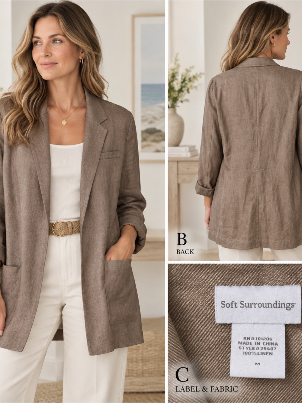 Soft Surroundings Taupe Open-Front Blazer Jacket